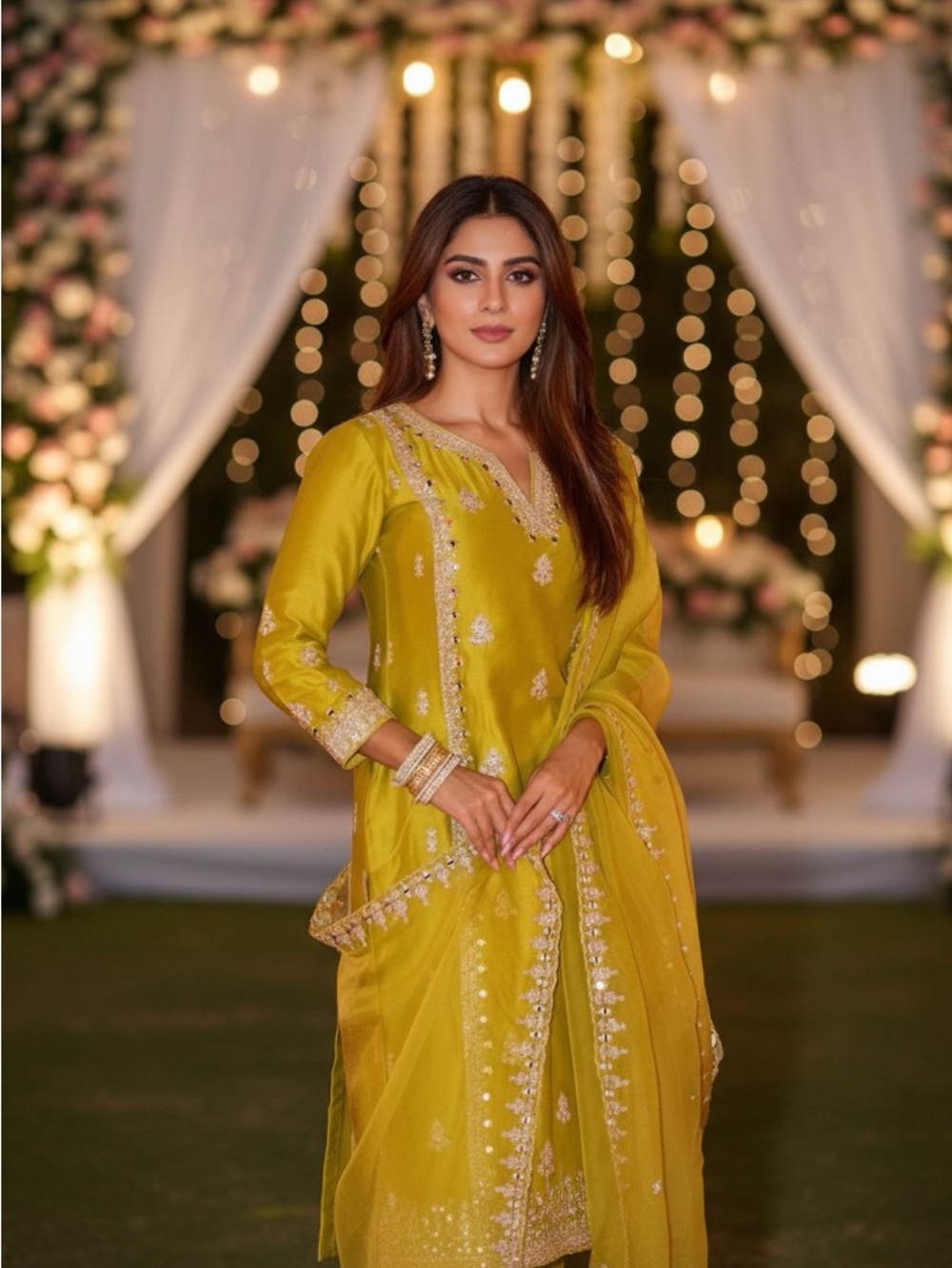 Gorgeous  Rajwadi Silk embroidered Kurti ,pant with organza dupatta.